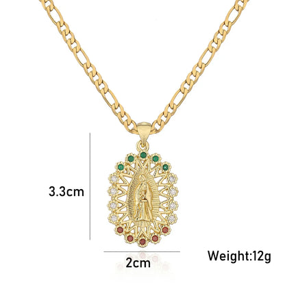 NEWBUY Hochwertiger Damenschmuck religiöser Art aus Kupfer mit Zirkonia-Einlage, Jungfrau-Maria-Anhänger, Edelstahlhalskette