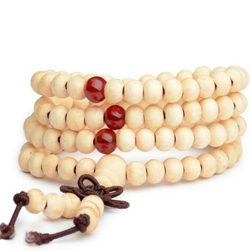 Bracelet santal naturel 108 perles – méditation et prière bouddhiste