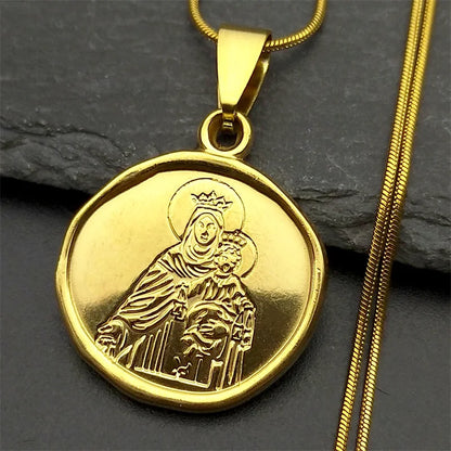Collier Vierge Marie tenant l’Enfant Jésus en acier inoxydable – bijou catholique