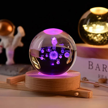Boule Cristal 3D Système Solaire LED – Globe Planètes Gravé au Laser – Décoration Astronomie & Cadeau