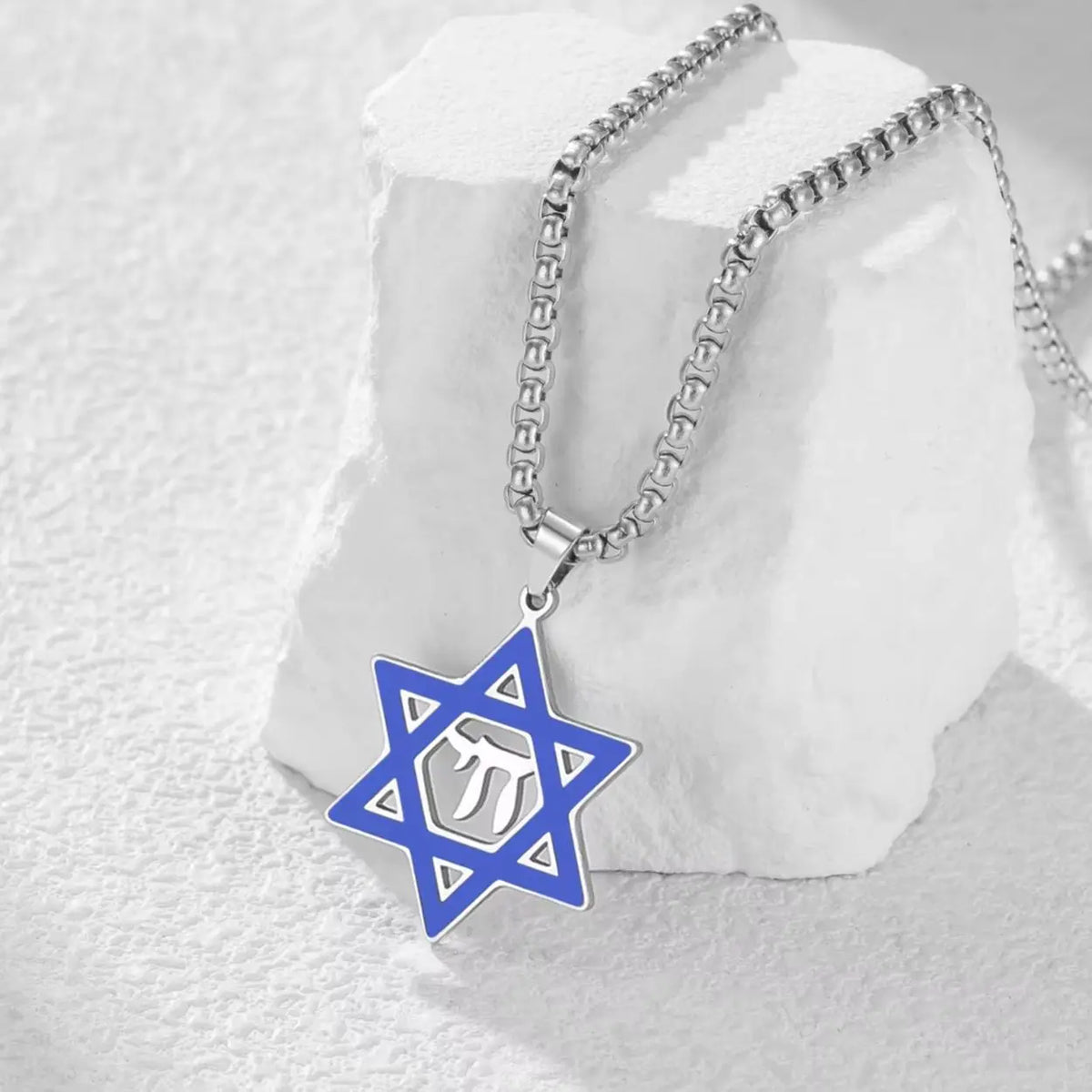 Collier Étoile de David & Chai en Acier Inoxydable – Bijou Judaïque Unisexe