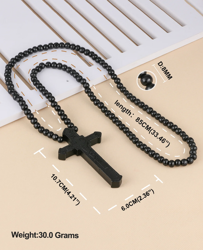 Collier Chapelet Catholique en Bois – Croix Jésus-Christ, Bijou de Prière Religieux Fait Main