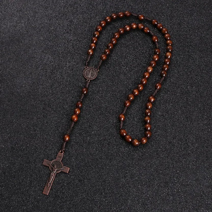 Wooden rosary bead necklace with Jesus cross - Orthodox religious jewelry