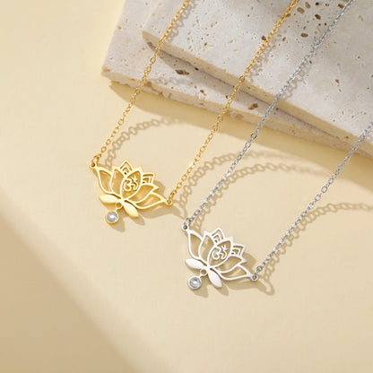 Collier Lotus Om avec zircon – Bijou spirituel en acier inoxydable