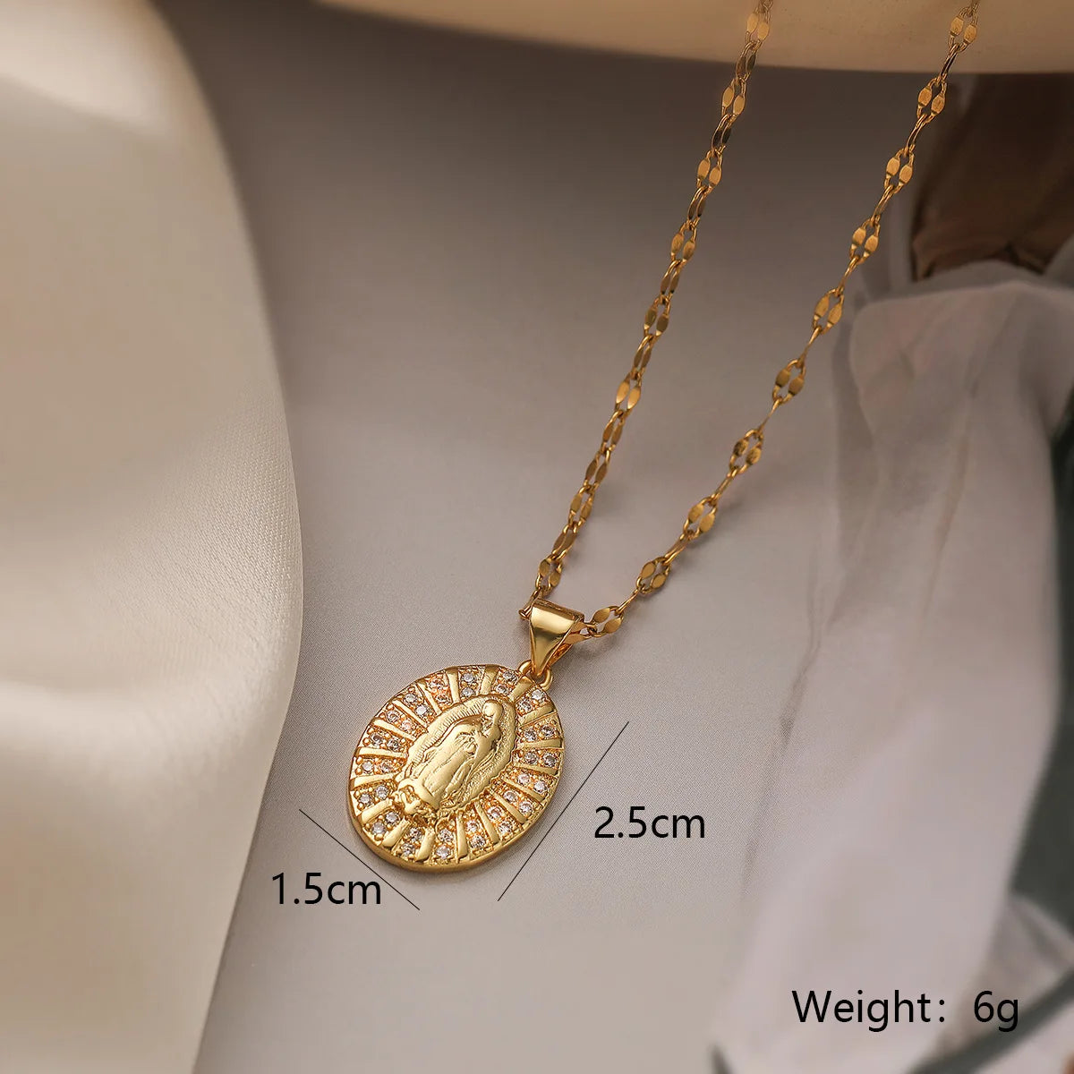 NEWBUY Hochwertiger Damenschmuck religiöser Art aus Kupfer mit Zirkonia-Einlage, Jungfrau-Maria-Anhänger, Edelstahlhalskette