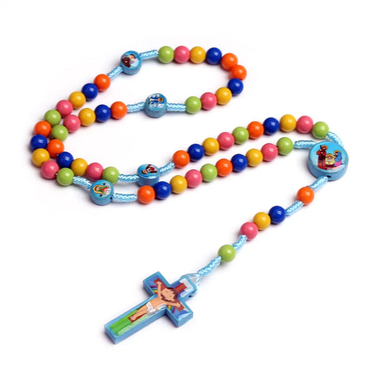 Handgewebter Kinderrosenkranz mit Jesus Christus – christliche Halskette