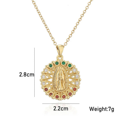 NEWBUY Hochwertiger Damenschmuck religiöser Art aus Kupfer mit Zirkonia-Einlage, Jungfrau-Maria-Anhänger, Edelstahlhalskette