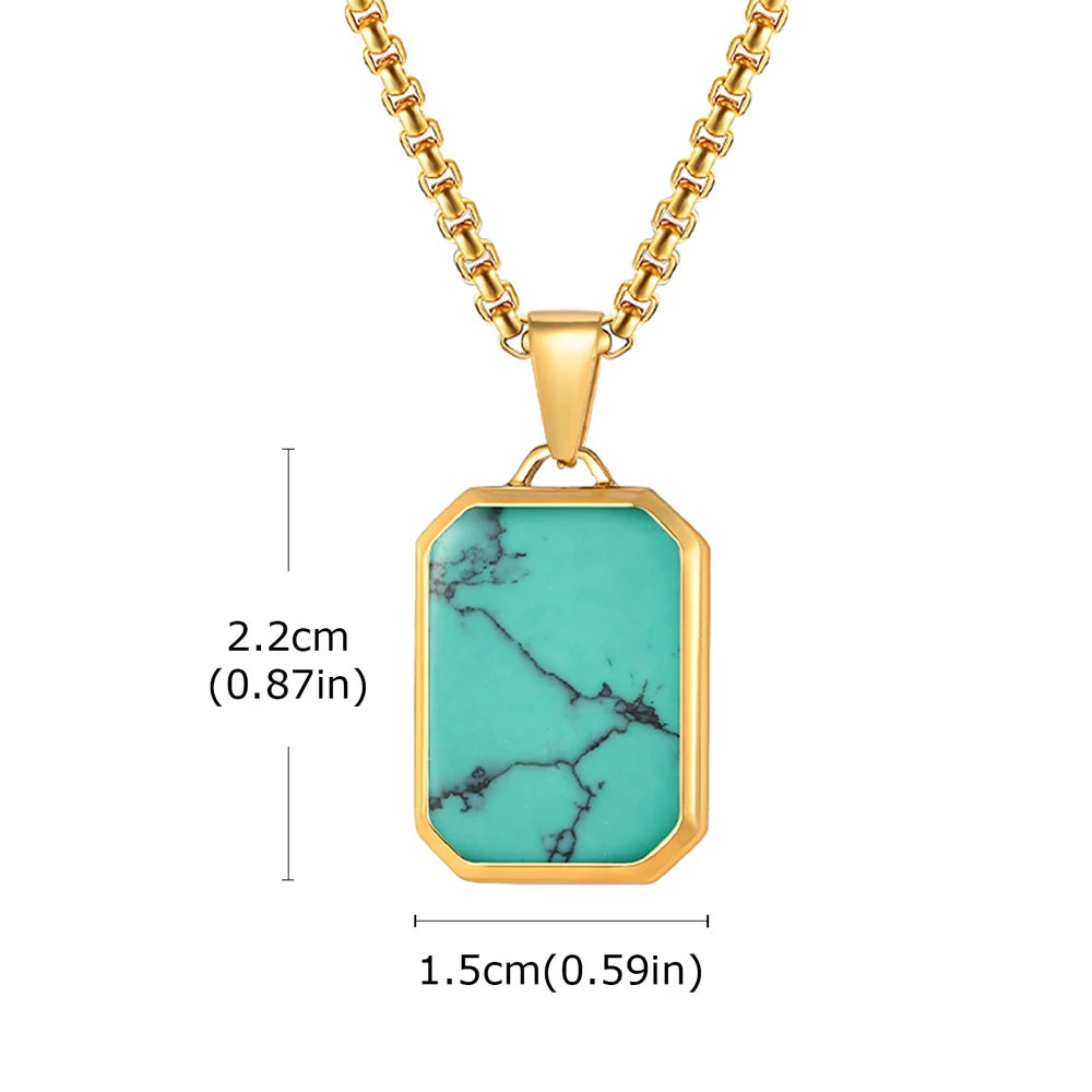 Collier Pendentif Pierre Turquoise & Boussole – Acier Inoxydable Homme