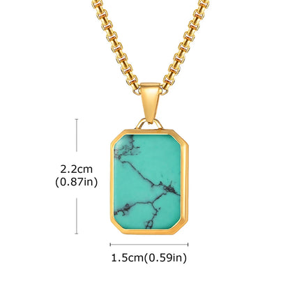 Collier Pendentif Pierre Turquoise & Boussole – Acier Inoxydable Homme