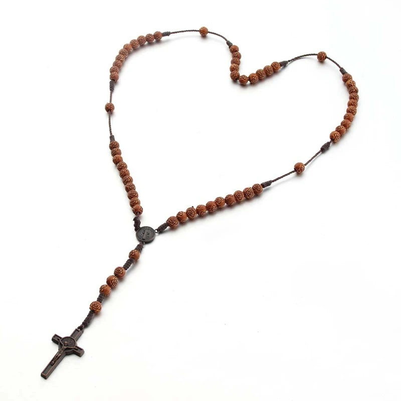 Chapelet en Bois Fait Main – Collier Croix Chrétienne Unisexe | Bijou Religieux et Prière