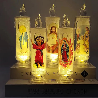 Bougie LED Religieuse Jésus & Vierge / Flamme Électronique Sans Feu