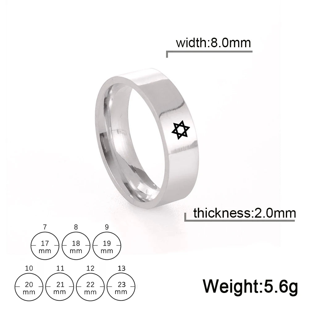 Bague étoile de David à six branches en acier inoxydable – bijou religieux unisexe