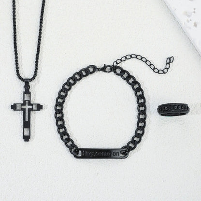 Parure Croix 3 Pièces en Acier Inoxydable – Collier, Bracelet & Bague