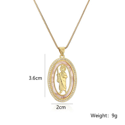 NEWBUY Hochwertiger Damenschmuck religiöser Art aus Kupfer mit Zirkonia-Einlage, Jungfrau-Maria-Anhänger, Edelstahlhalskette