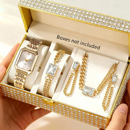 Coffret Montre Femme Rectangulaire 5 Pièces – Montre Quartz & Bijoux