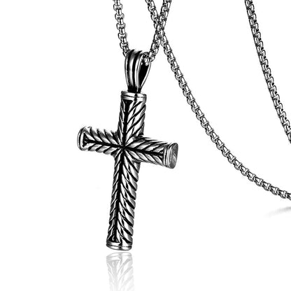 Collier pendentif croix torsadée en acier inoxydable – bijou chrétien unisexe