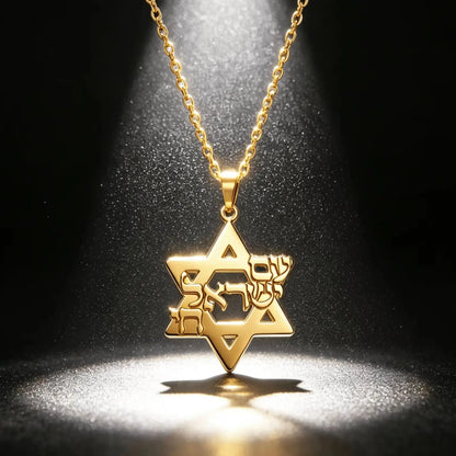 Collier Am Yisrael Chai & Étoile de David en Acier Inoxydable – Unisexe