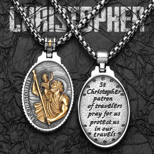 Collier Saint Christophe en acier inoxydable – amulette protectrice unisexe