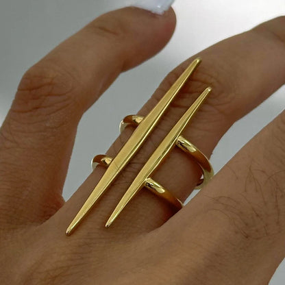 Anello Aperto a Doppia Linea in Acciaio Inox – Dorato o Argentato