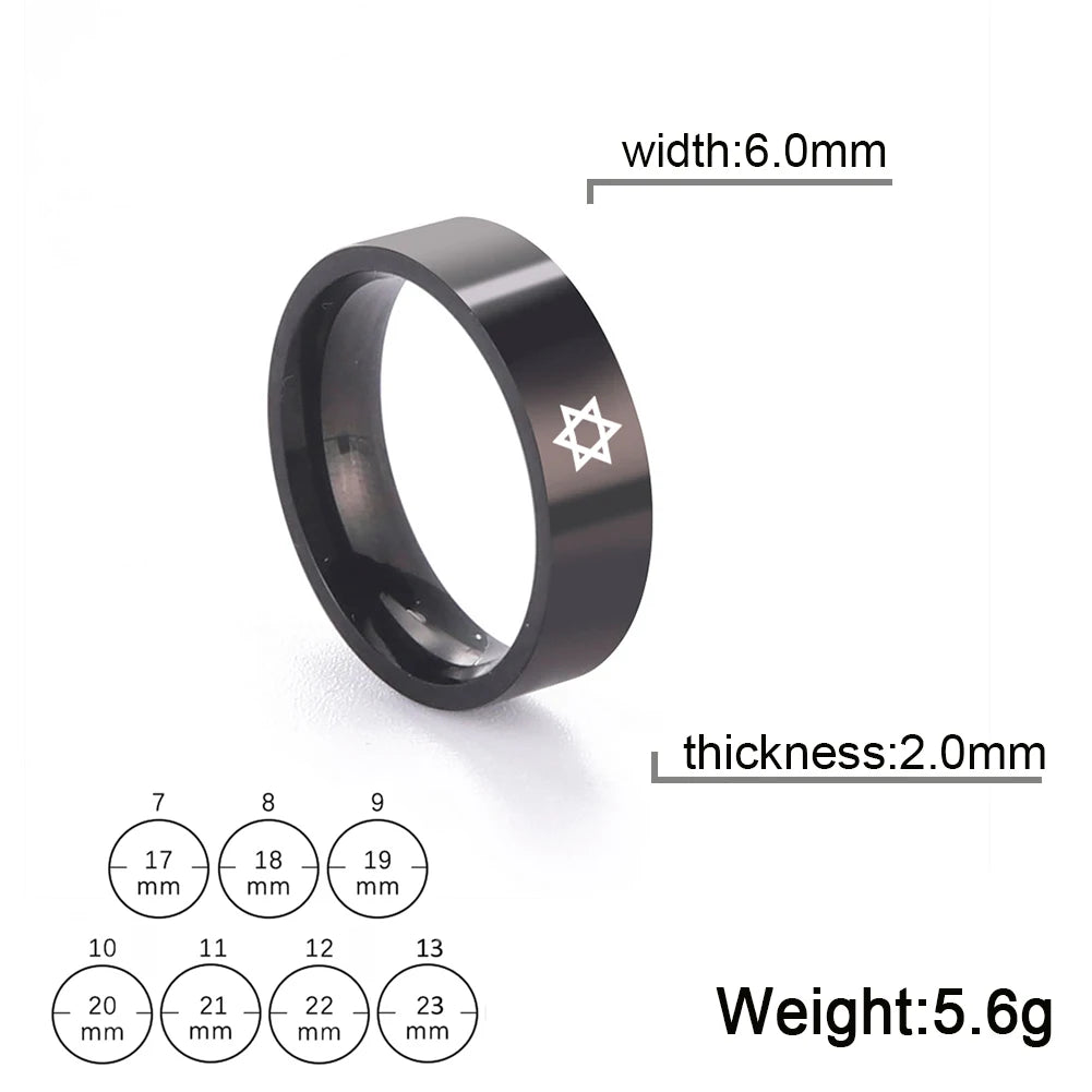 Bague étoile de David à six branches en acier inoxydable – bijou religieux unisexe