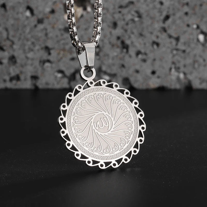 Collier médaille Allah en acier inoxydable – Bijou islamique unisexe