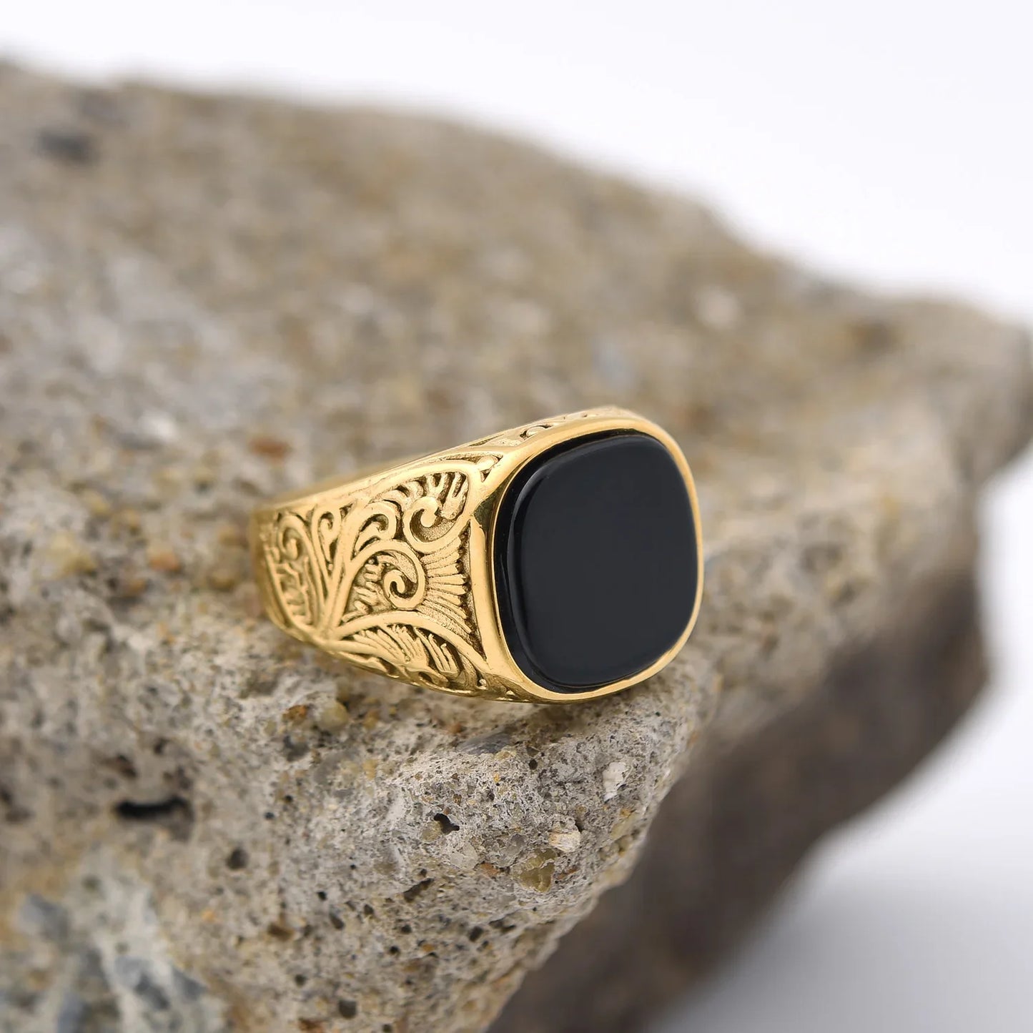 Bague homme acier inoxydable avec pierre colorée – style vintage mystique