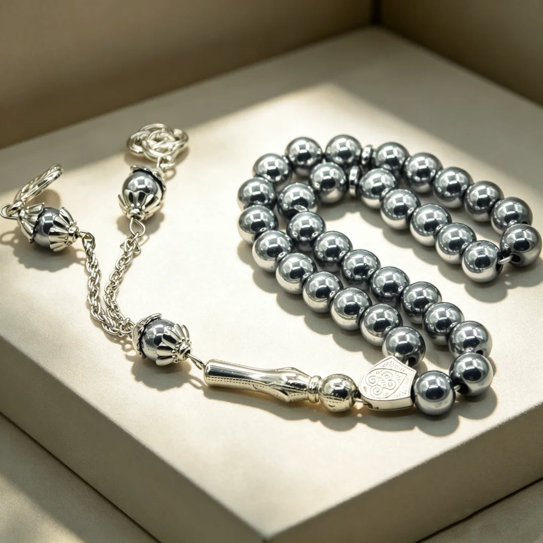 asbih Islamique 33 Perles 8mm en Pierre Naturelle – Chapelet Musulman Dhikr, Subha & Cadeau Ramadan Hajj Umrah