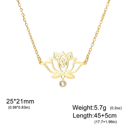 Collier Lotus Om avec zircon – Bijou spirituel en acier inoxydable