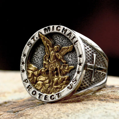 Bague Saint Michel en acier inoxydable 316L – bijou religieux pour homme