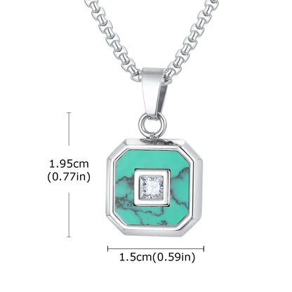 Collier Pendentif Pierre Turquoise & Boussole – Acier Inoxydable Homme