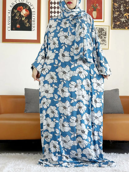 Abaya longue 6XL en coton avec hijab intégré – Robe de prière Ramadan