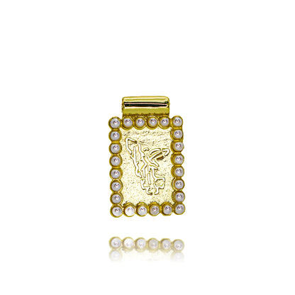 Pendentif Archange Saint Michel Doré – Médaille Religieuse Catholique avec Bord Coquillage et Zircons