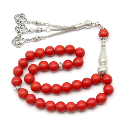 Tasbih Turquoise en Pierre Naturelle – Chapelet Musulman 33 Perles avec Pompon Métal pour Dhikr, Namaz & Méditation – Cadeau Islamique