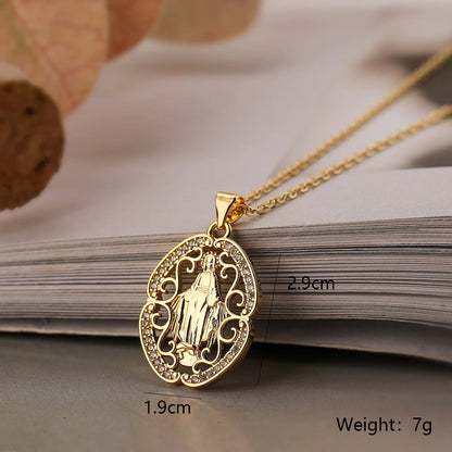 NEWBUY Hochwertiger Damenschmuck religiöser Art aus Kupfer mit Zirkonia-Einlage, Jungfrau-Maria-Anhänger, Edelstahlhalskette