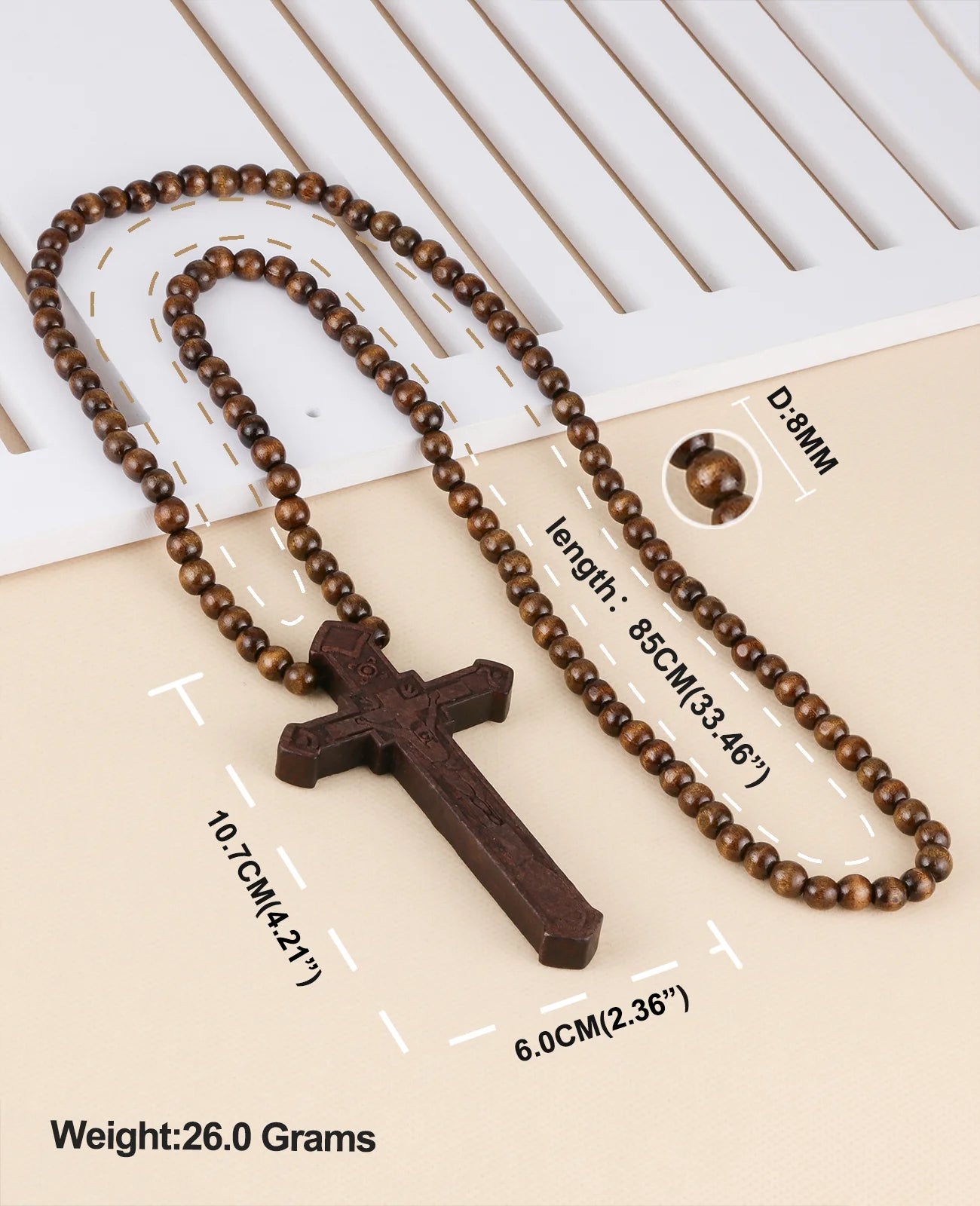 Collier Chapelet Catholique en Bois – Croix Jésus-Christ, Bijou de Prière Religieux Fait Main