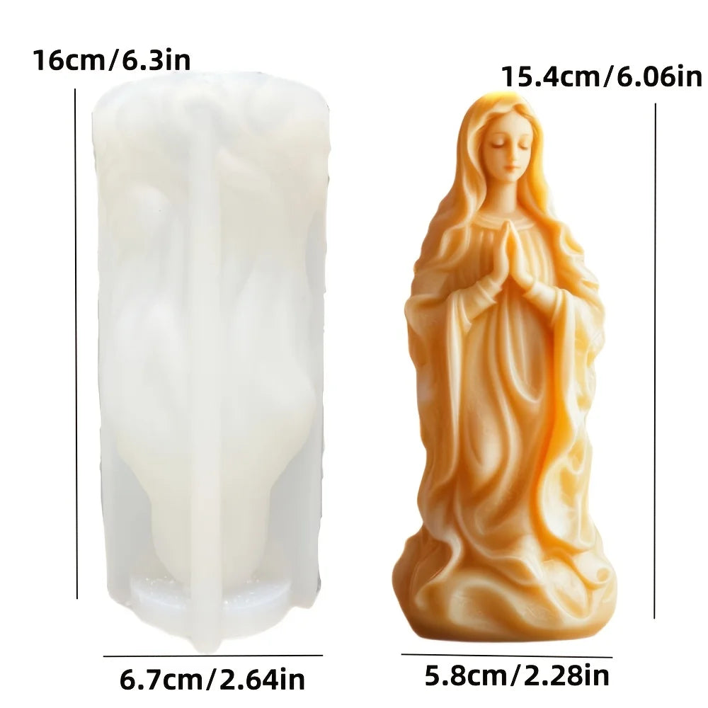 Moule Silicone Bougie Vierge Marie – Cylindre Relief Prière – Résine, Cire & Plâtre