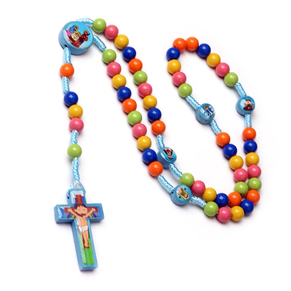 Chapelet enfant tissé à la main avec Jésus-Christ – collier chrétien