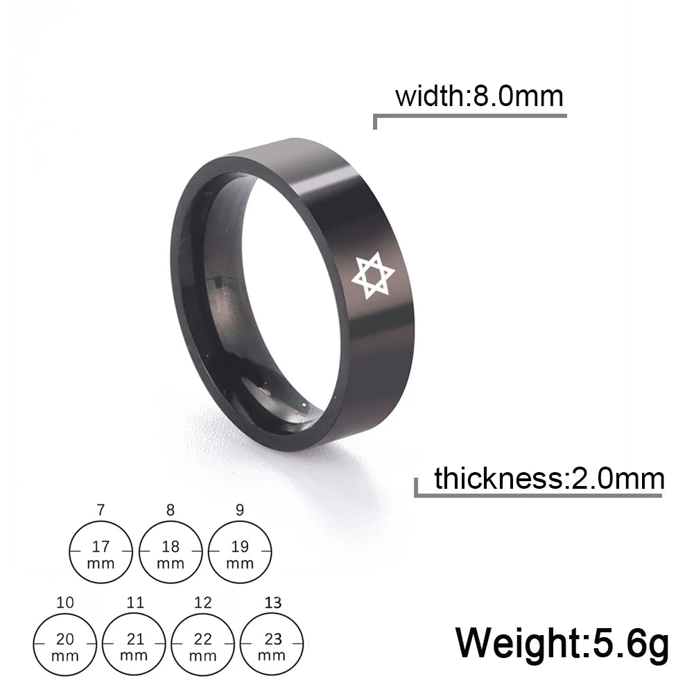 Bague étoile de David à six branches en acier inoxydable – bijou religieux unisexe