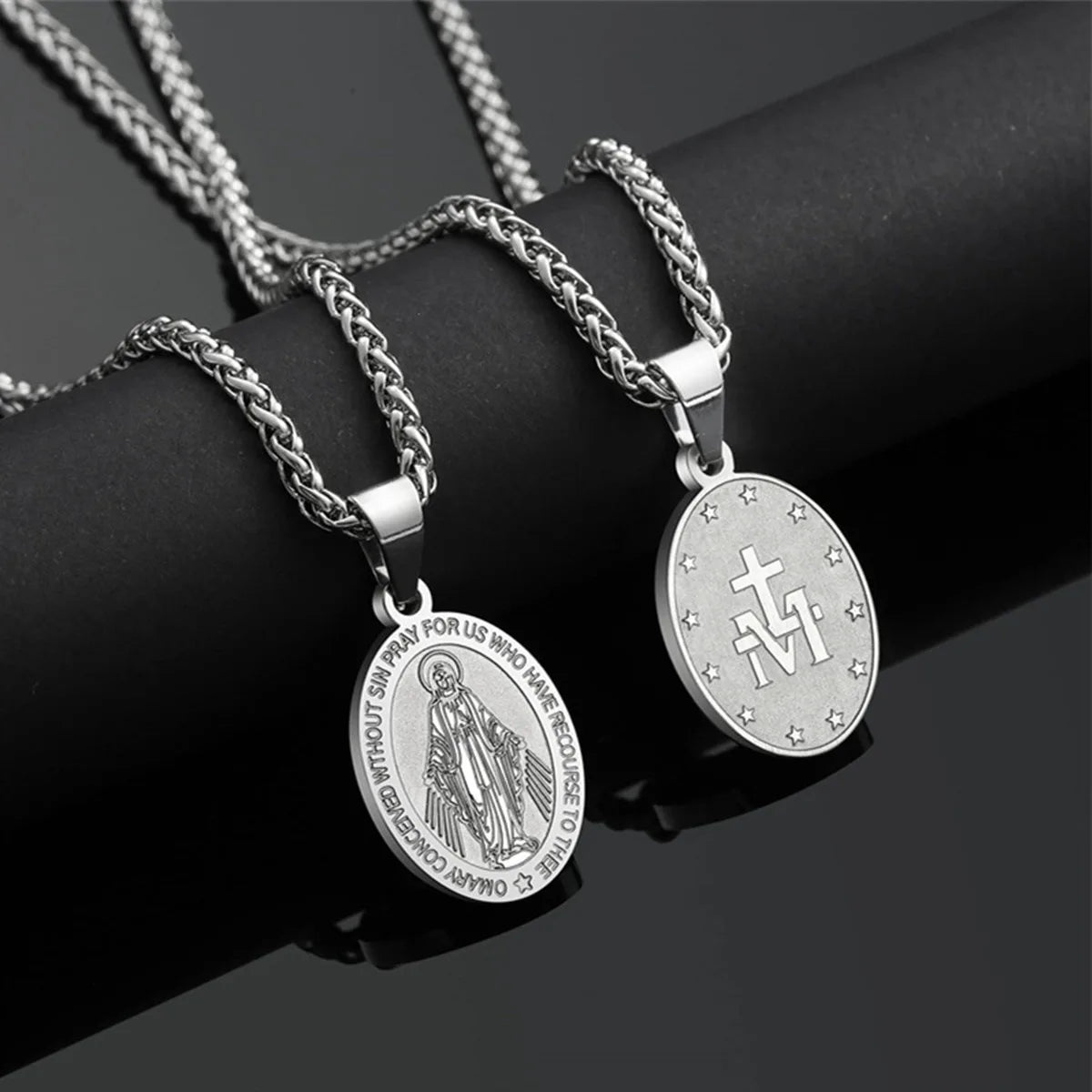Collier Vierge Marie avec médaille miraculeuse – bijou catholique en acier inoxydable