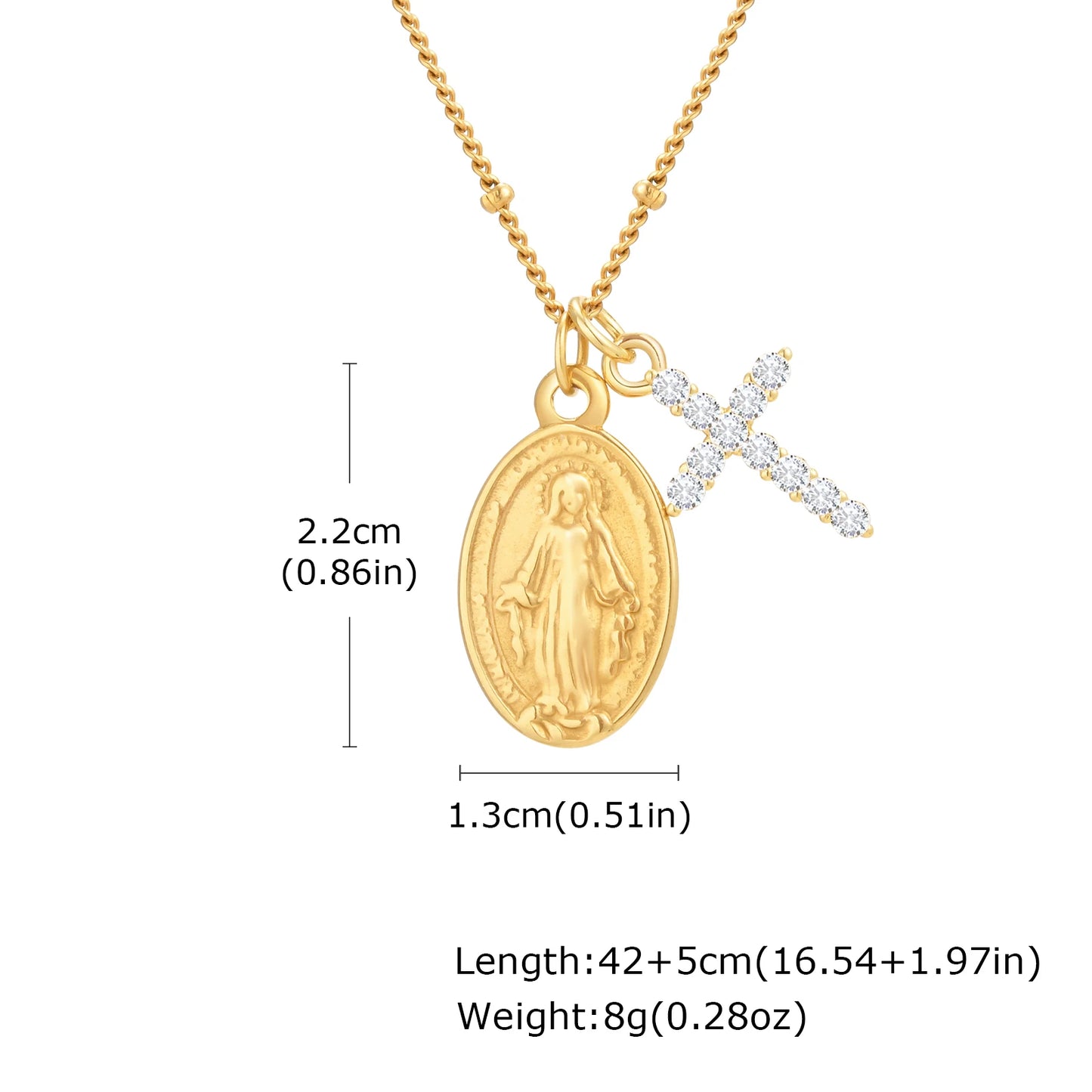 Collier Vierge Marie avec croix en zircon – bijou religieux pour femme