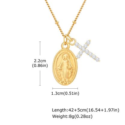 Collier Vierge Marie avec croix en zircon – bijou religieux pour femme