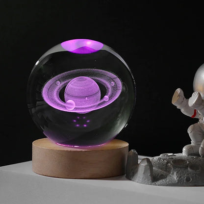Boule Cristal 3D Système Solaire LED – Globe Planètes Gravé au Laser – Décoration Astronomie & Cadeau