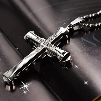 Halskette Kreuz Schwarz Zirkon und Gold aus Edelstahl – Punk-Schmuck für Herren