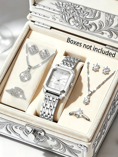Coffret Montre Femme à Quartz & Bijoux Assortis – Doré ou Argenté
