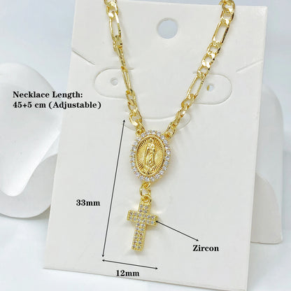 Collier Vierge Marie et croix plaqué or – bijou religieux unisexe