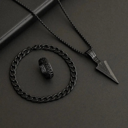 Ensemble Bijoux Croix Noir 3 Pièces – Collier, Bracelet & Bague
