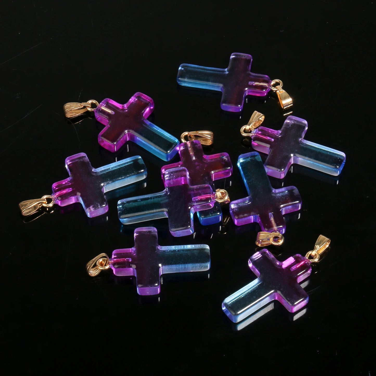 10 Pendentifs Croix en Verre Lampwork – DIY Bijoux