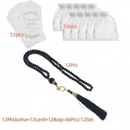 Lot de 12 Tasbih Musulmans 99 Perles avec Pompon – Chapelets de Prière Ramadan & Eid