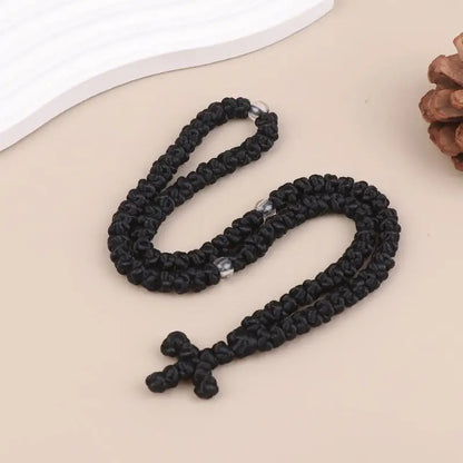 Collier Komboskini Orthodoxe Noir/Bleu – Corde de Prière Artisanale avec Croix