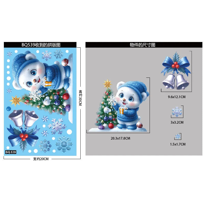 Stickers de Fenêtre Noël – Père Noël, Bonhomme de Neige & Flocons | Décoration Électrostatique Réutilisable